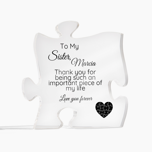 To My Sister Personalized Puzzle Piece Acrylic Plaque – Meaningful Sister Gift