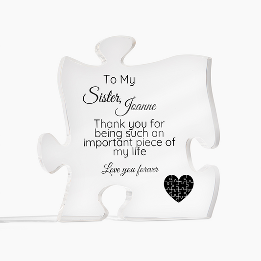 To My Sister Personalized Puzzle Piece Acrylic Plaque – Meaningful Sister Gift