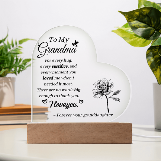 To My Grandma Acrylic Plaque from Granddaughter | Mother's Day Gift for Grandma | LED Acrylic Keepsake