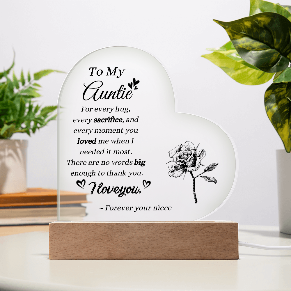 To My Auntie Acrylic Plaque from Niece | LED Night Light Gift for Auntie | Sentimental Acrylic Keepsake