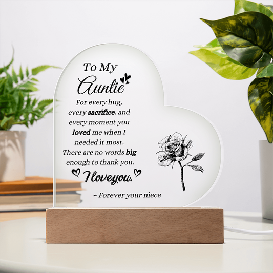To My Auntie Acrylic Plaque from Niece | LED Night Light Gift for Auntie | Sentimental Acrylic Keepsake