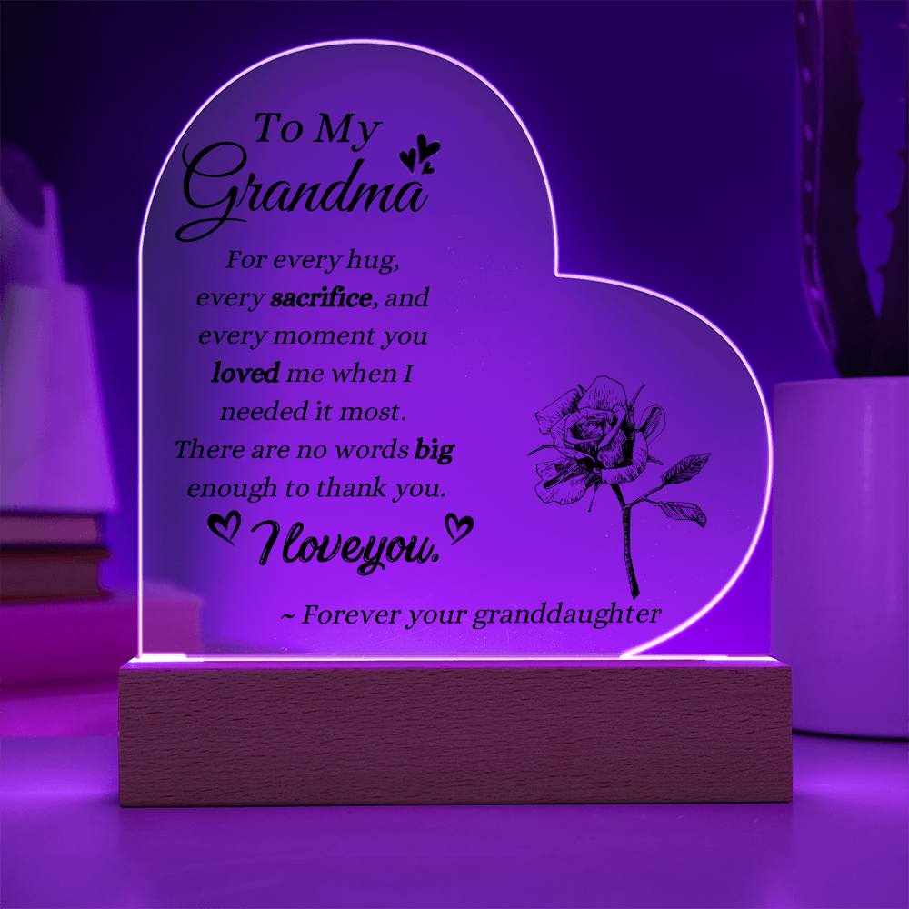 To My Grandma Acrylic Plaque from Granddaughter | Mother's Day Gift for Grandma | LED Acrylic Keepsake