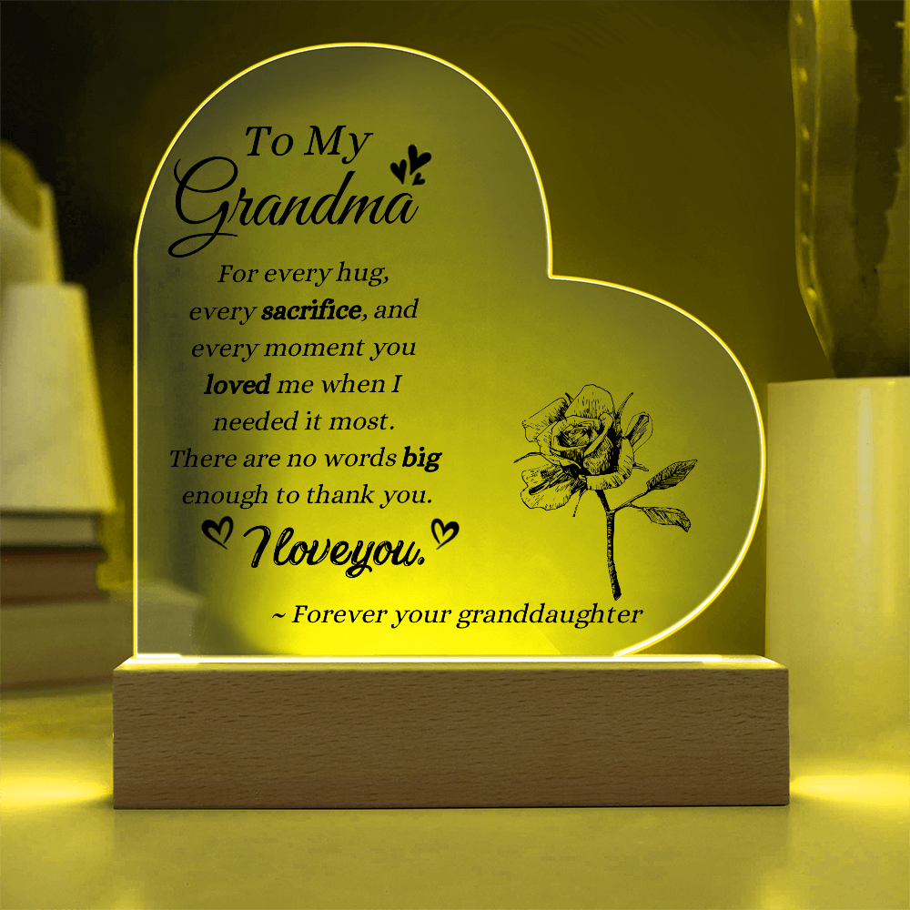 To My Grandma Acrylic Plaque from Granddaughter | Mother's Day Gift for Grandma | LED Acrylic Keepsake