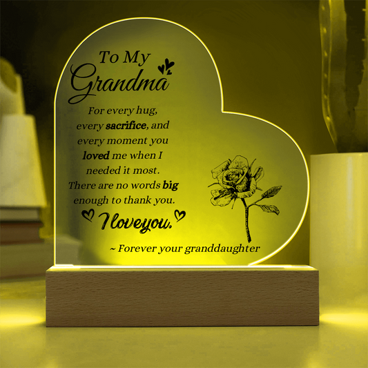 To My Grandma Acrylic Plaque from Granddaughter | Mother's Day Gift for Grandma | LED Acrylic Keepsake