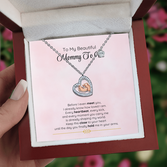 To My Beautiful Mommy-To-Be – Baby Feet Heart Necklace Gift Set