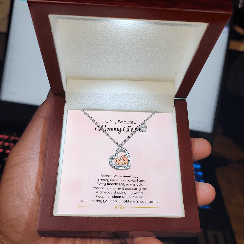 To My Beautiful Mommy-To-Be – Baby Feet Heart Necklace Gift Set