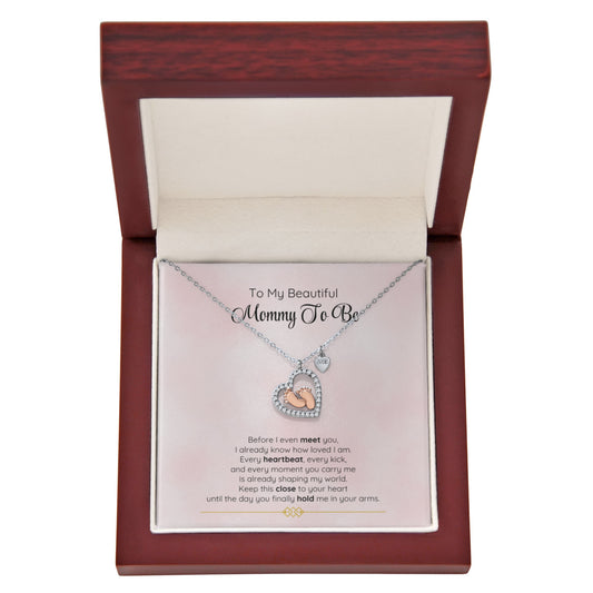 To My Beautiful Mommy-To-Be – Baby Feet Heart Necklace Gift Set